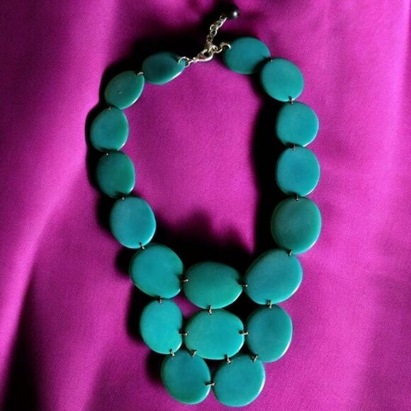 NECKLACE AFRICAN SEED Hand Crafted TURQUOISE/GREEN SILVER clasp 18" HAND MADE - Picture 2 of 9